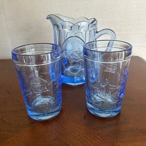 Tiara Indiana Class Cobalt Blue Nursery Rhyme Pitcher and Glass set